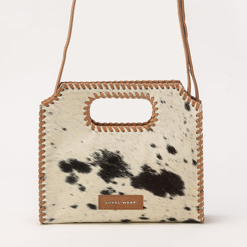 Alma Medium Hand Bag In Black & White Cowhide