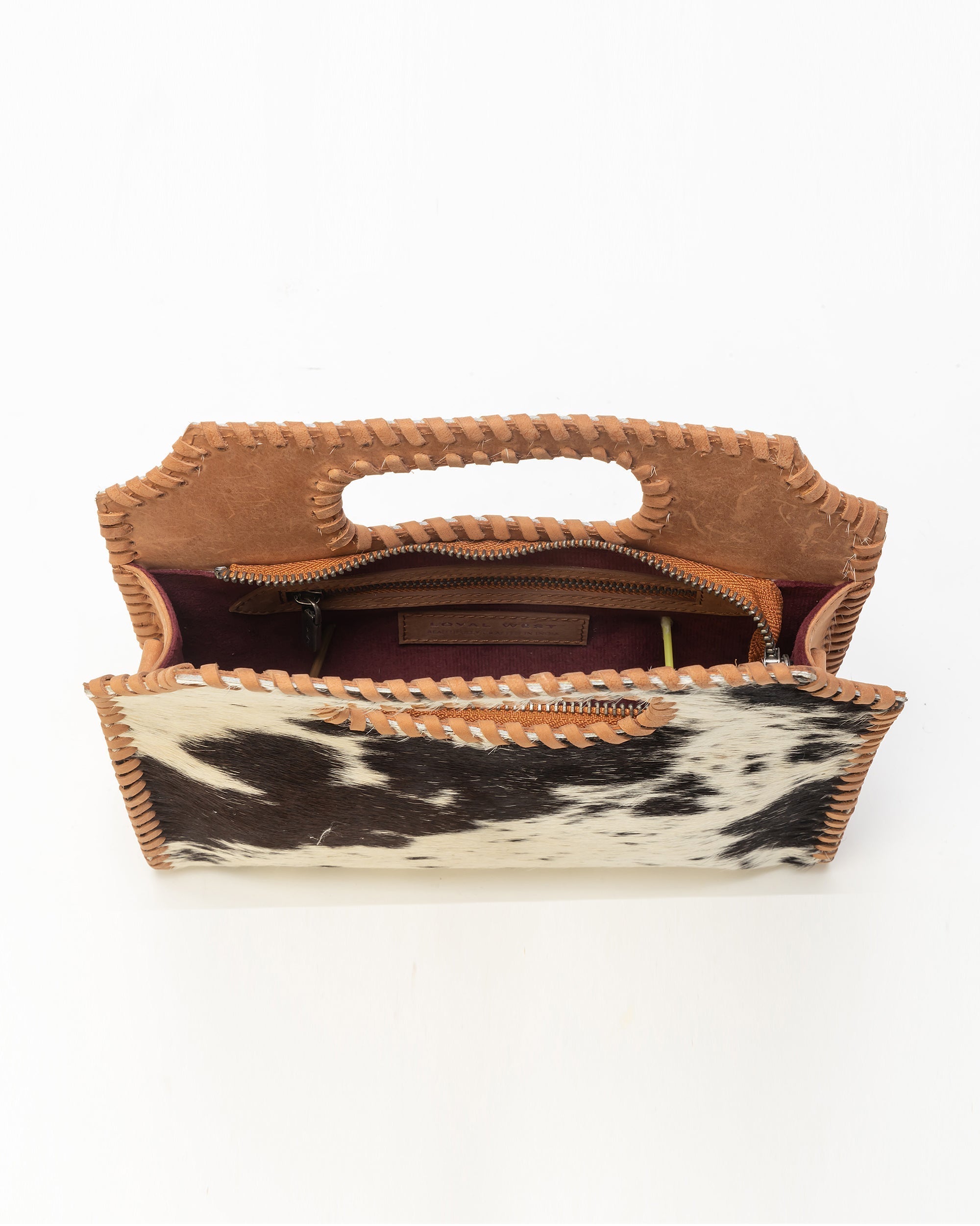 Alma Medium Hand Bag In Black & White Cowhide