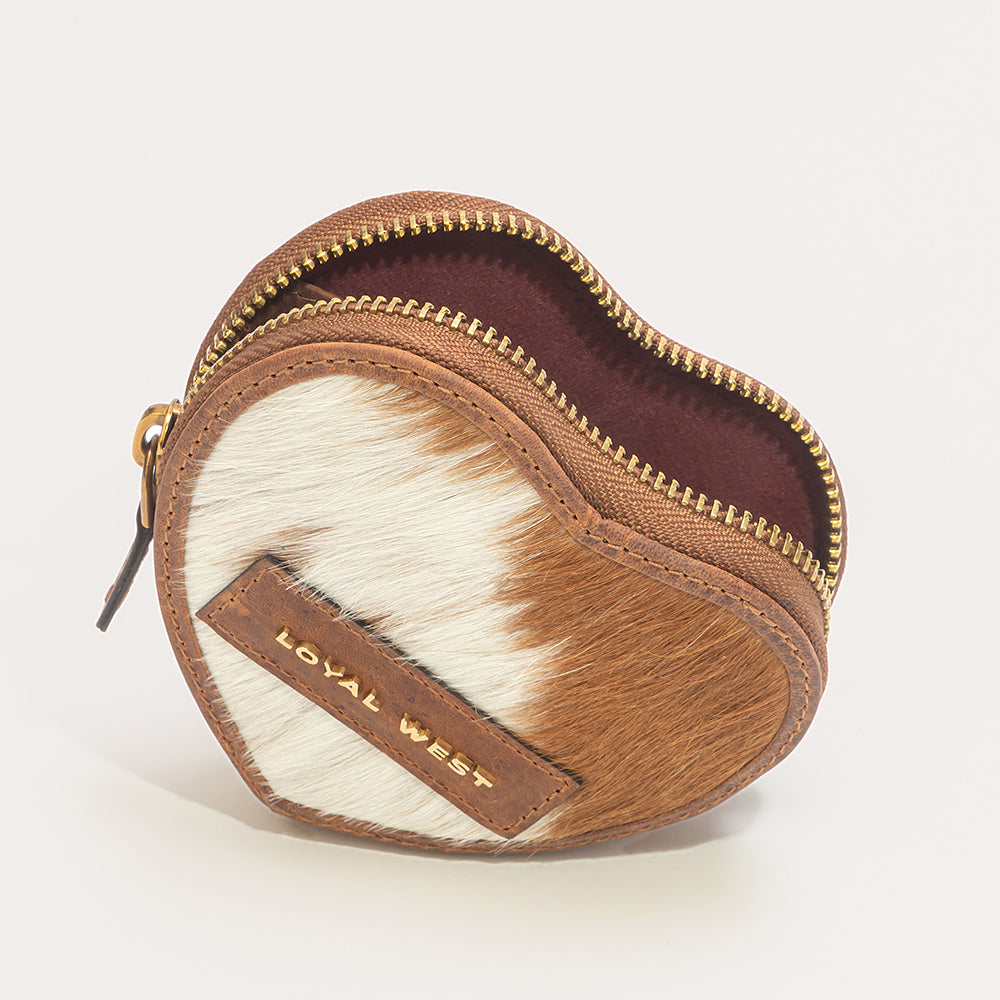 Cupid Coin Pouch In Brown & White Cowhide