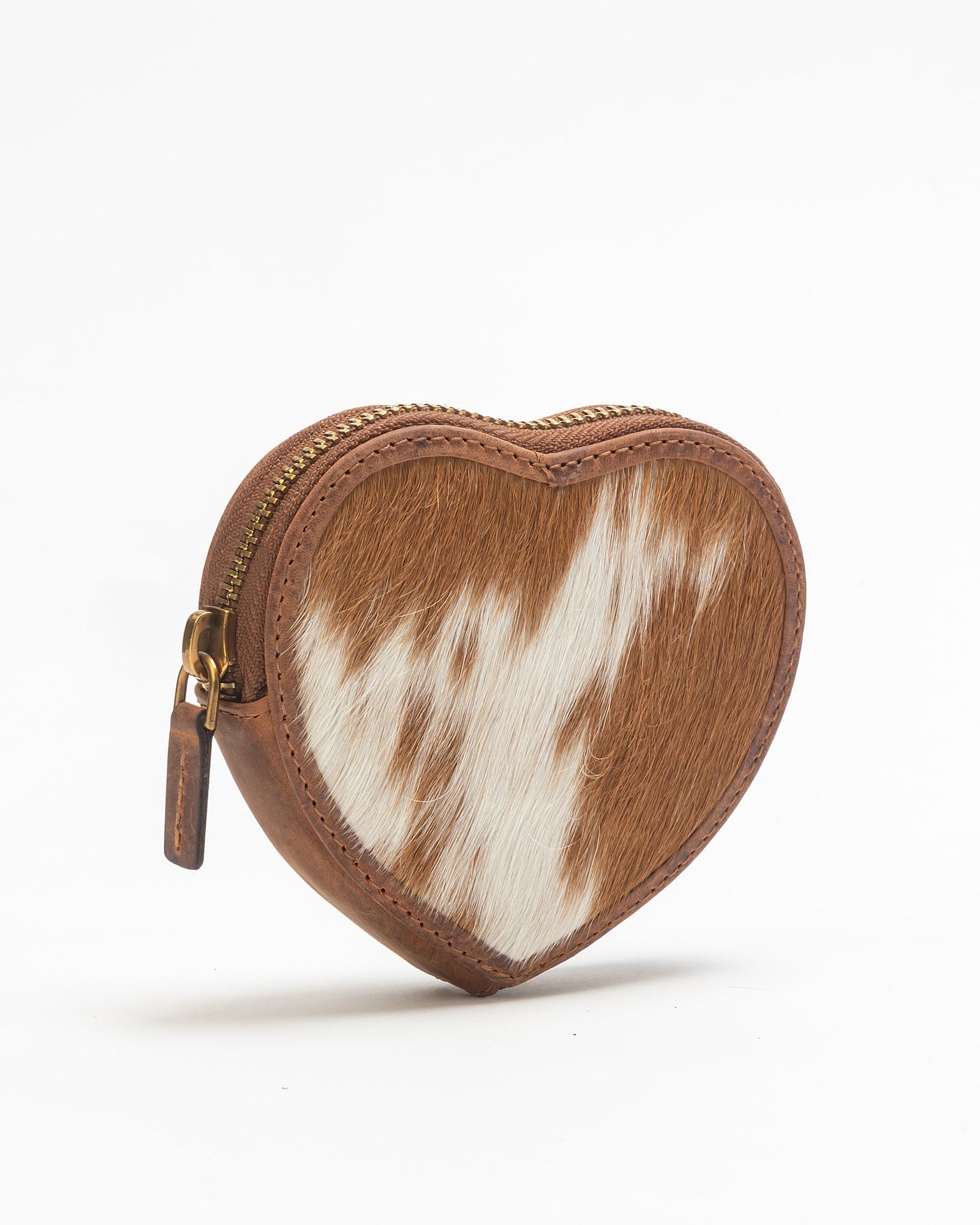 Cupid Coin Pouch In Brown & White Cowhide