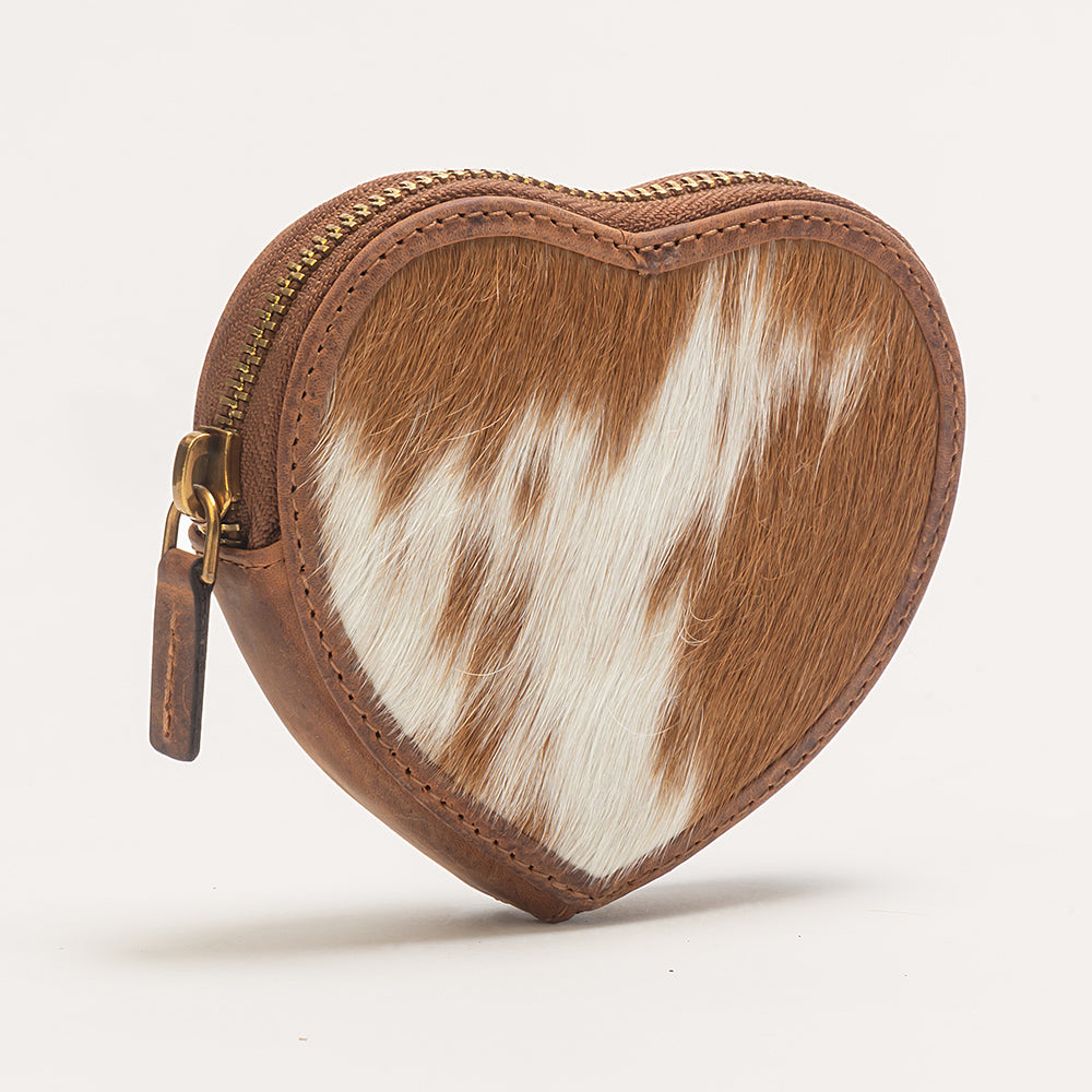 Cupid Coin Pouch In Brown & White Cowhide