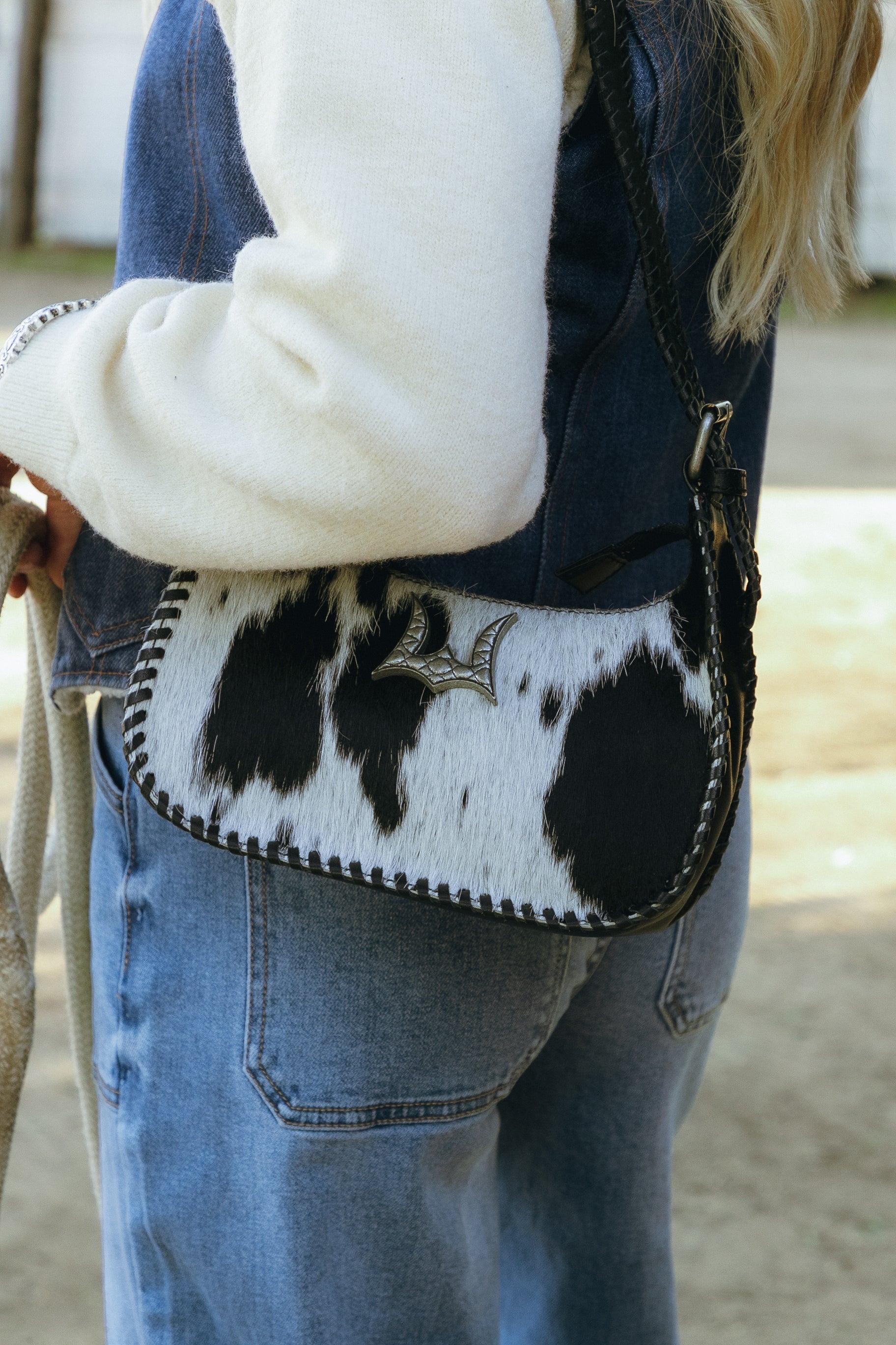 Dannia Medium Purse In Black & White Cowhide