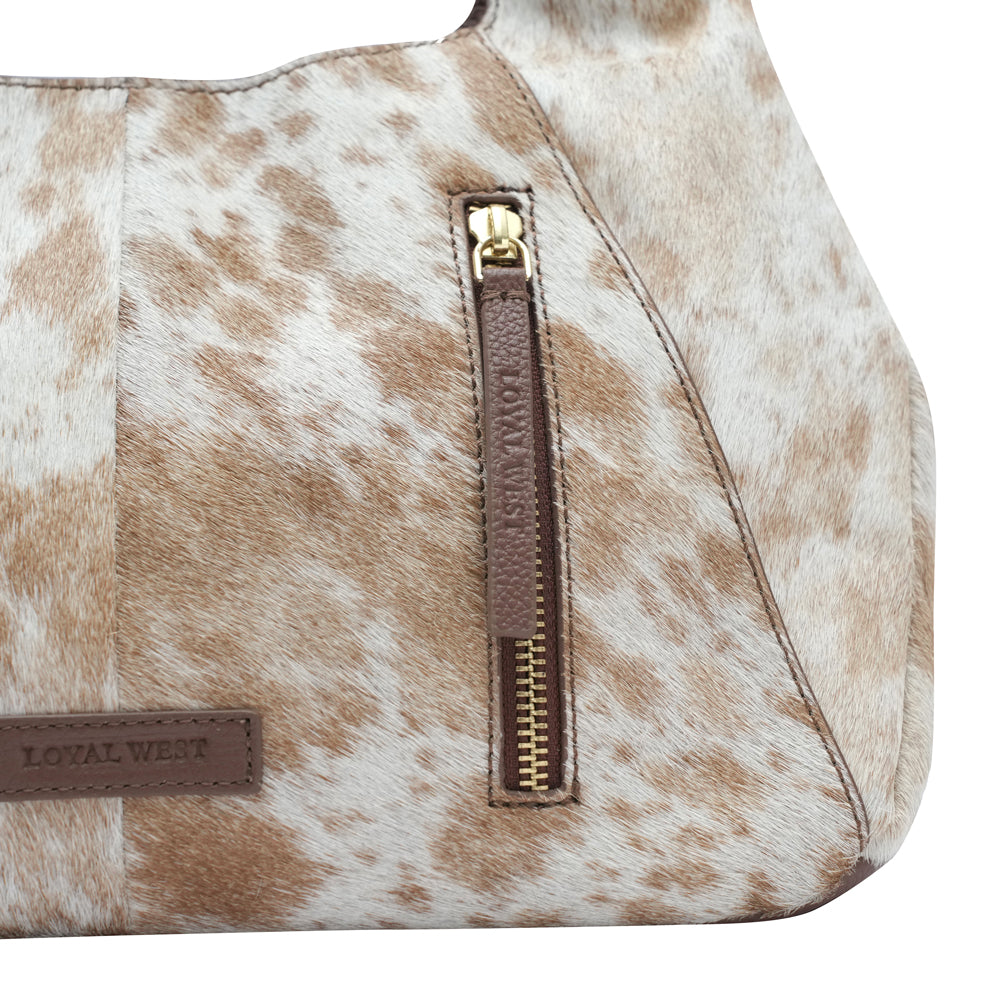 VITA SERVANS HOBO BAG - BROWN & WHITE COWHIDE