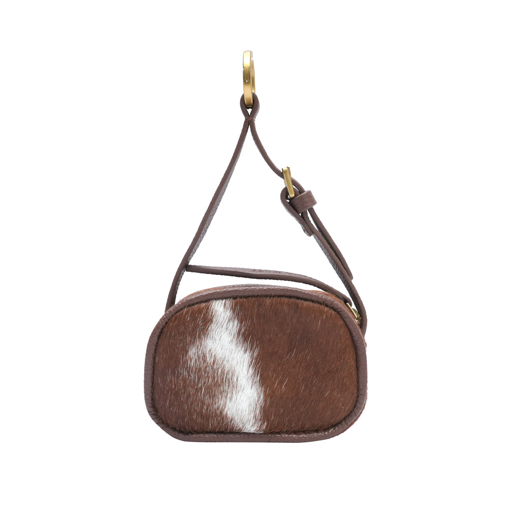 SOPHIA MICRO BAG CHARM - BROWN & WHITE COWHIDE