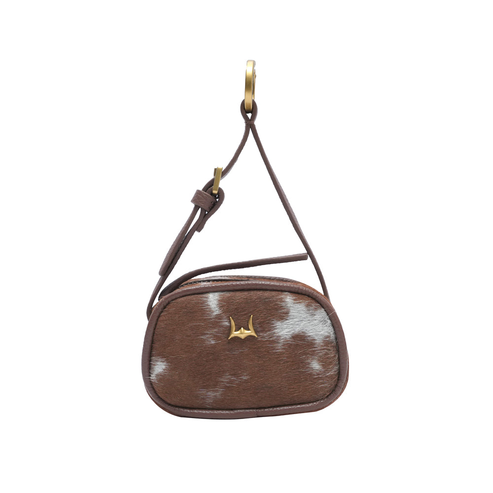 SOPHIA MICRO BAG CHARM - BROWN & WHITE COWHIDE