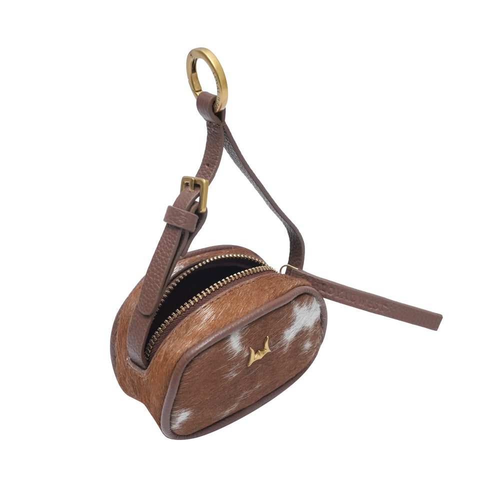 SOPHIA MICRO BAG CHARM - BROWN & WHITE COWHIDE