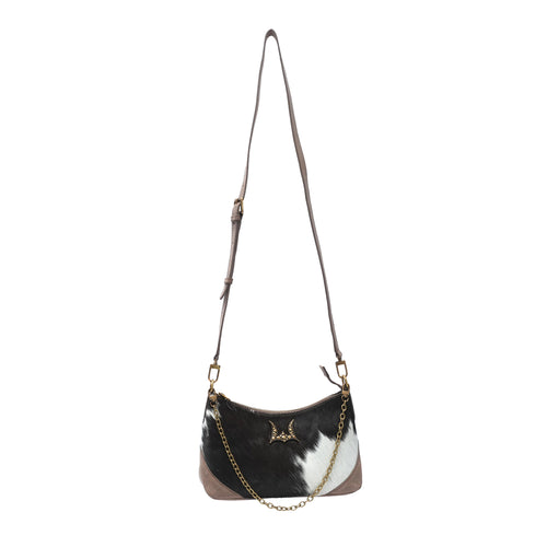 MONTANA MEDIUM SHOULDER BAG - BLACK & WHITE COWHIDE