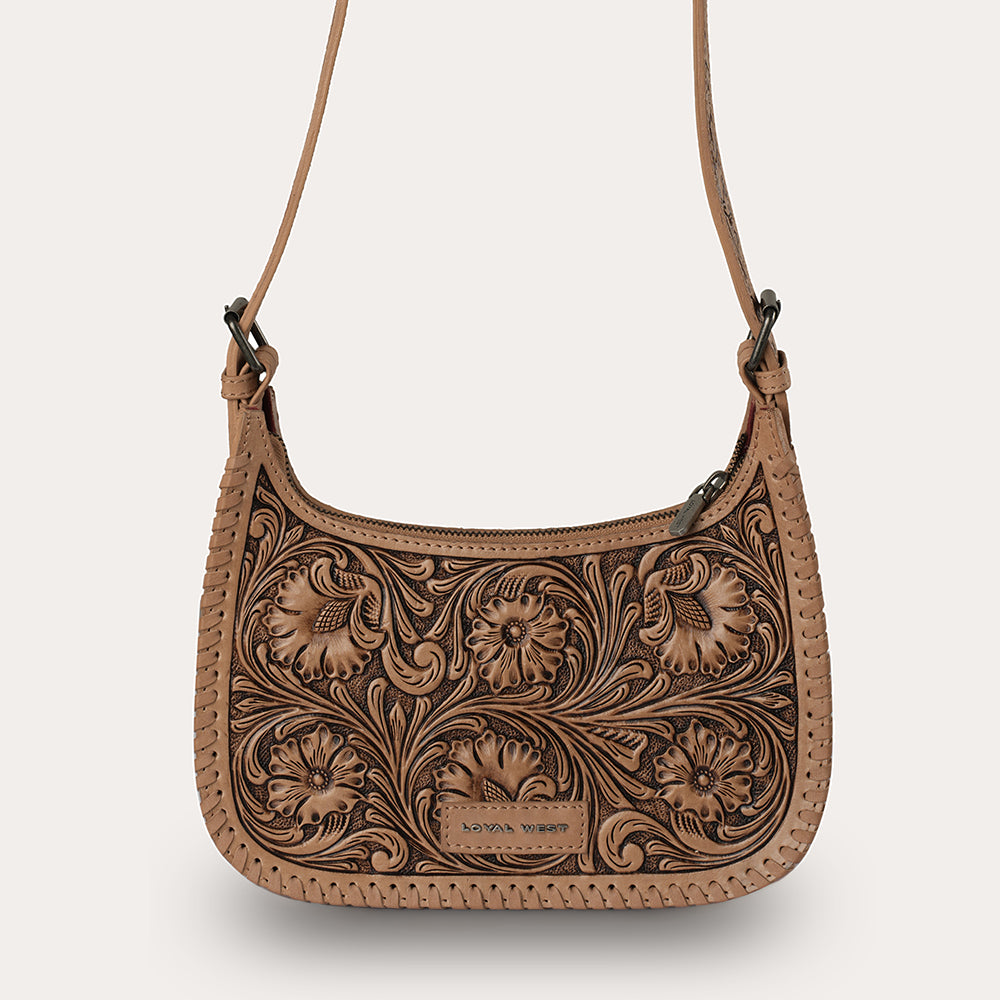 Handtooled Dannia Large Purse - Saddle Brown