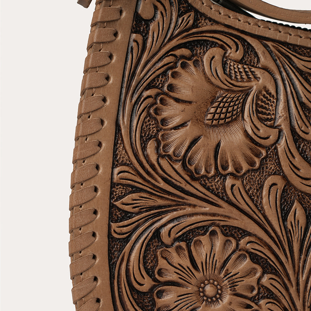 Handtooled Dannia Large Purse - Saddle Brown
