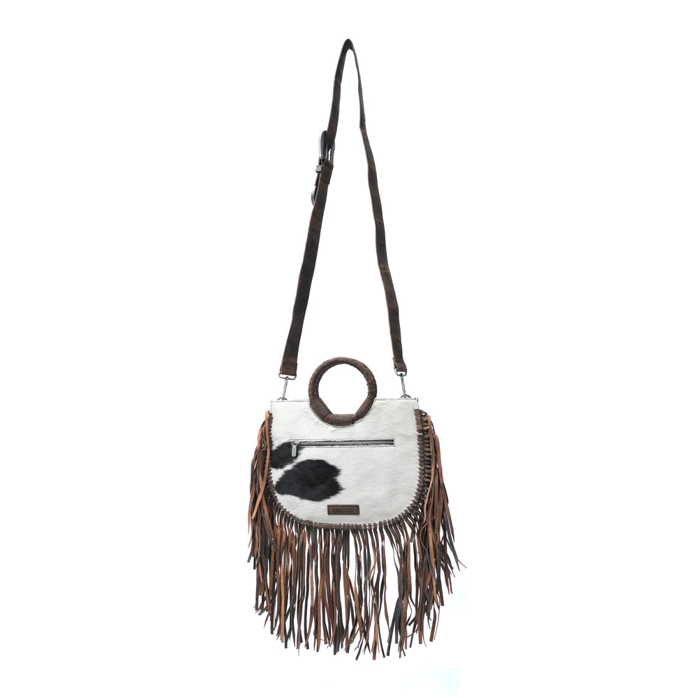 SEDONA TASSLE SHOULDER BAG - BLACK & WHITE COWHIDE