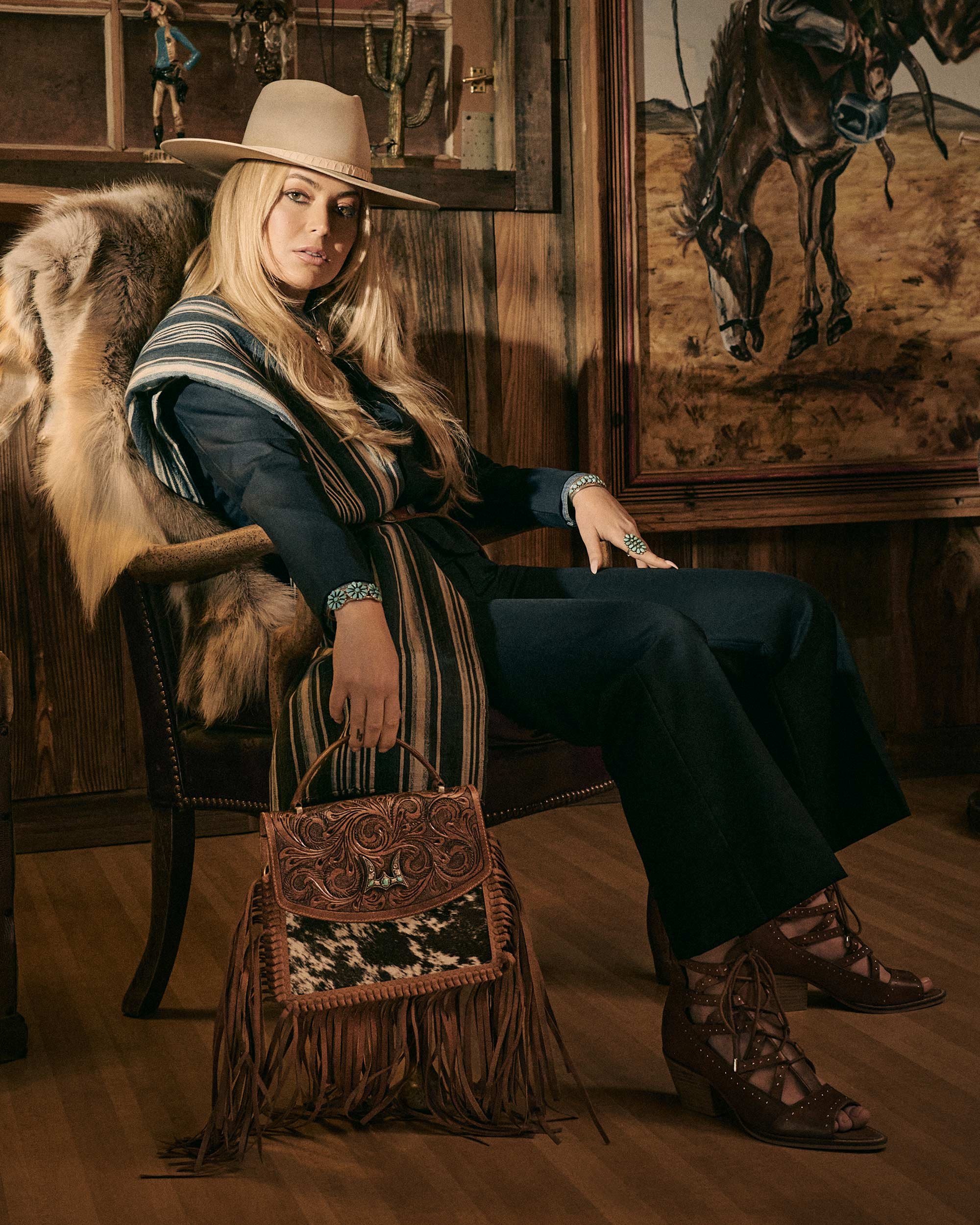 Loyal West Classic Flap Medium Tassle Bag Cowhide And Calfskin