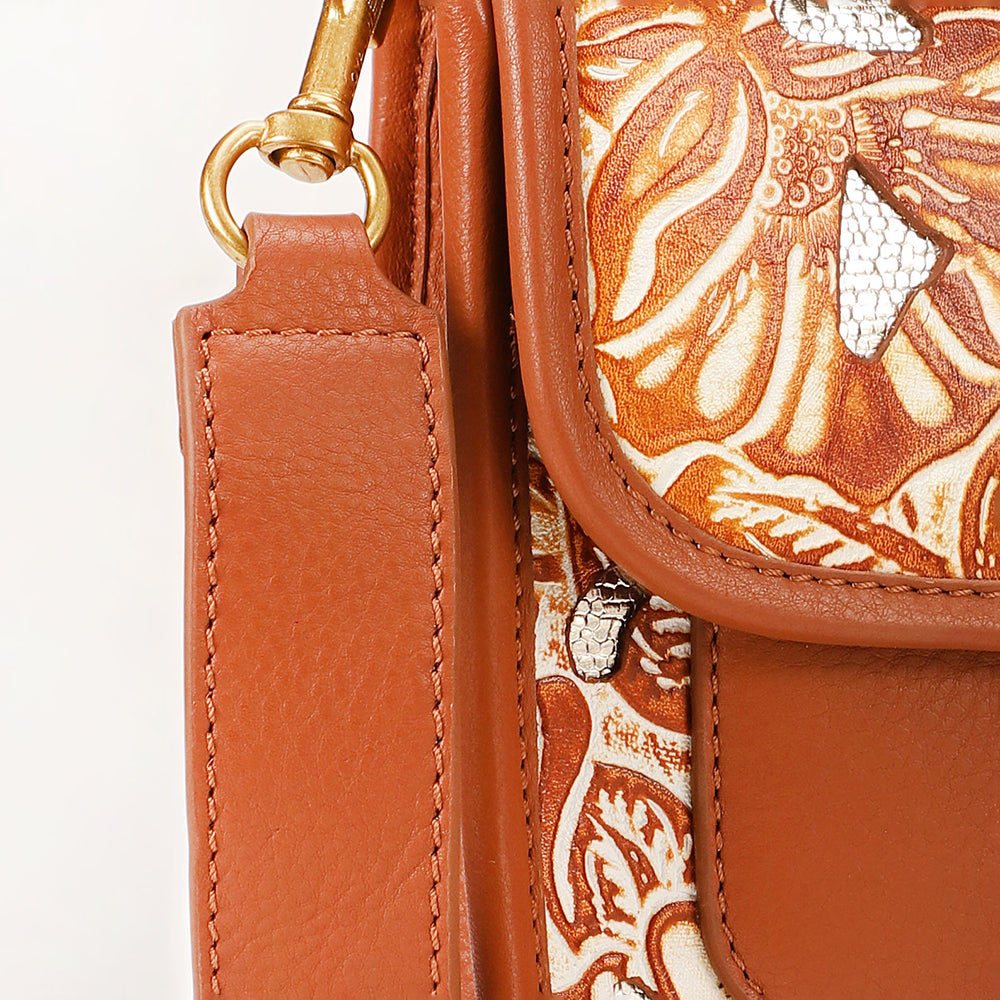 Loyal West Shell Medium Purse Golden Floral Leather