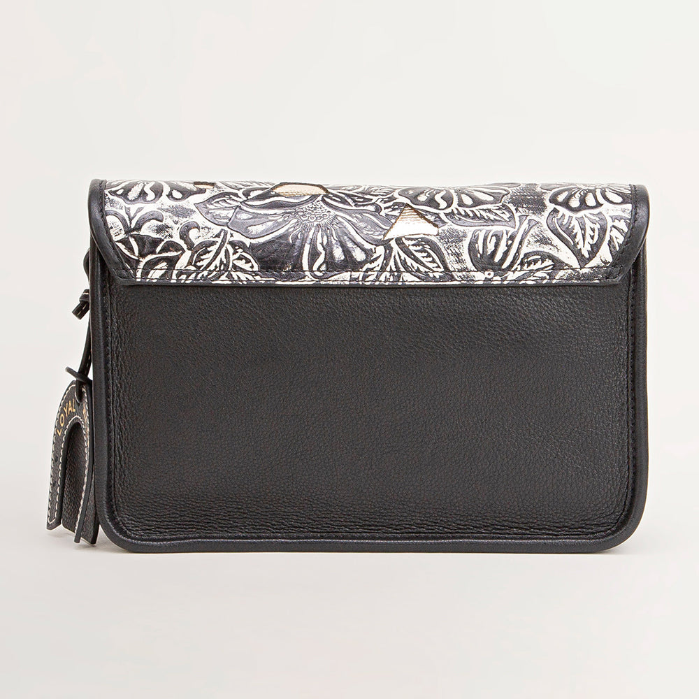Loyal West Shell Medium Purse Black Floral Leather