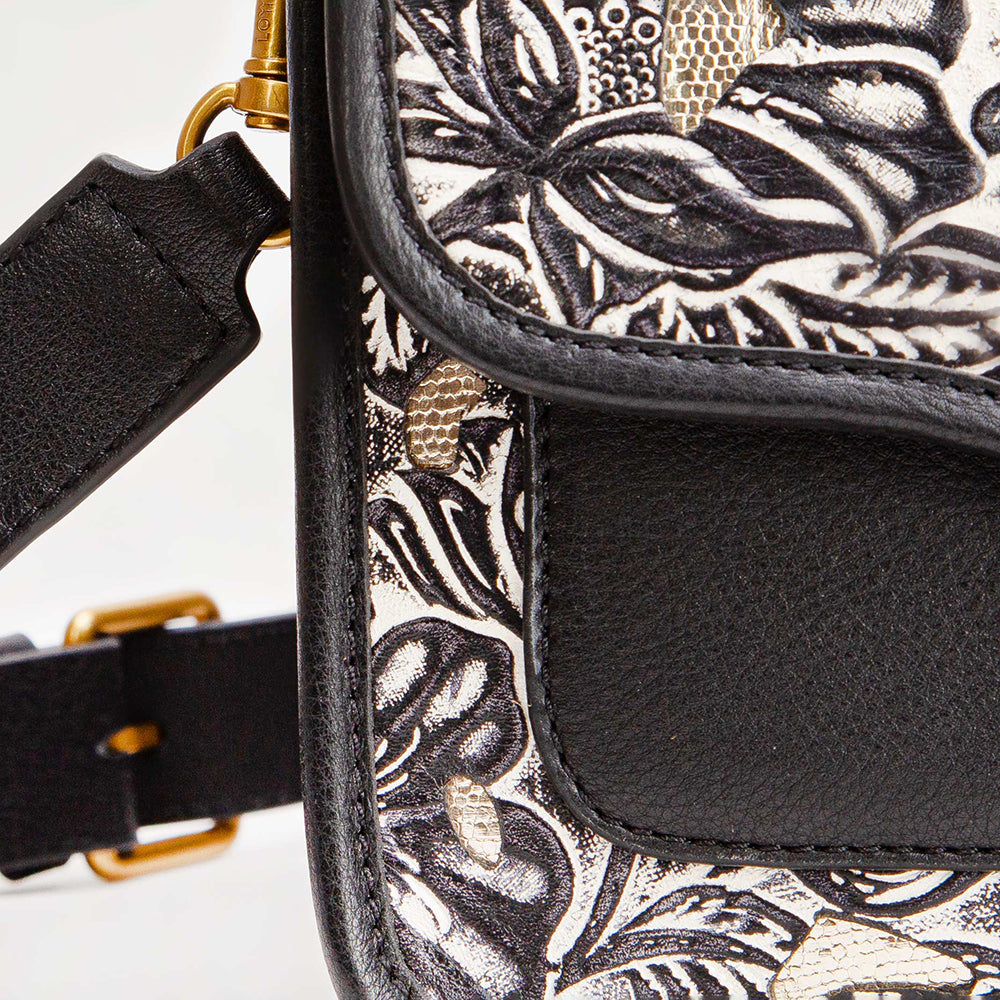 Loyal West Shell Medium Purse Black Floral Leather