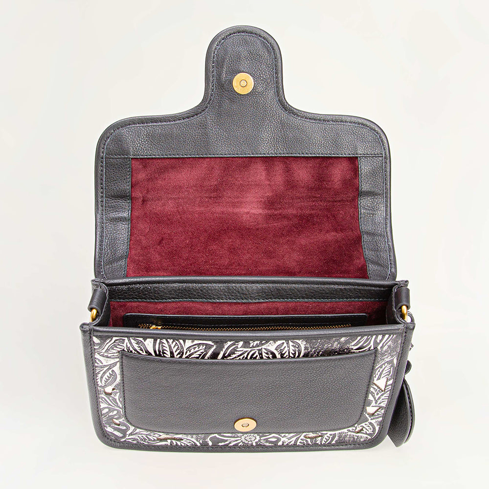 Loyal West Shell Medium Purse Black Floral Leather