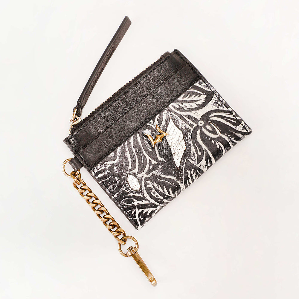 Loyal West Shell Credit Card Holder Black floral