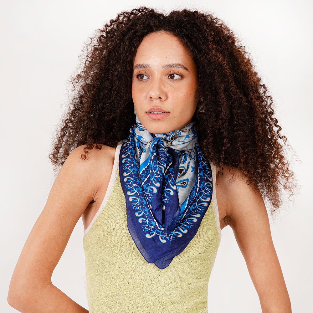 Loyal West Bandana Canyon Silk Scarves Blue