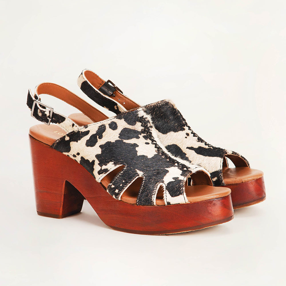 Loyal West Dana Sandals - Black And White Cowhide