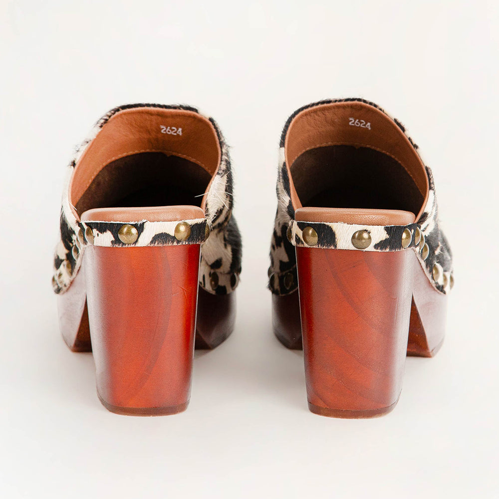 Loyal West Carlotta Trail Clogs Black And White Cowhide