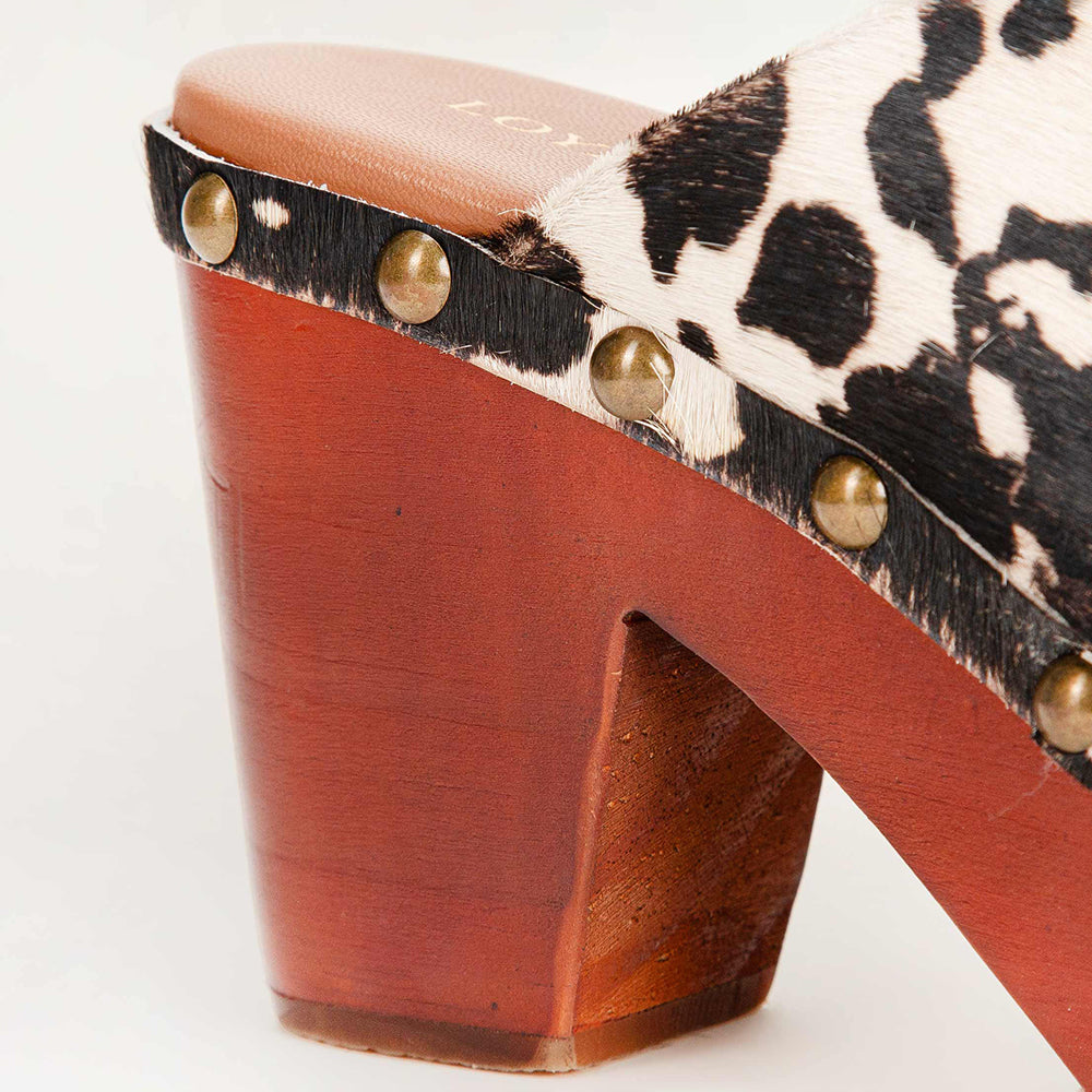 Loyal West Carlotta Trail Clogs Black And White Cowhide