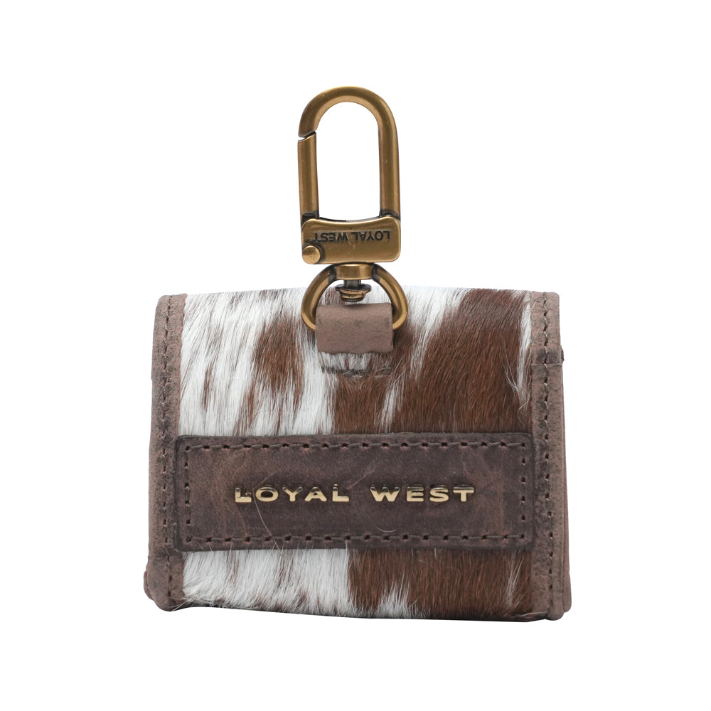 GLORIANA CLIP ON BAG CHARM - BROWN & WHITE COWHIDE
