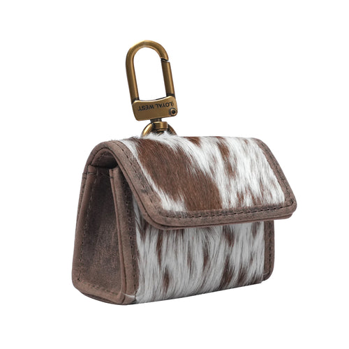 GLORIANA CLIP ON BAG CHARM - BROWN & WHITE COWHIDE