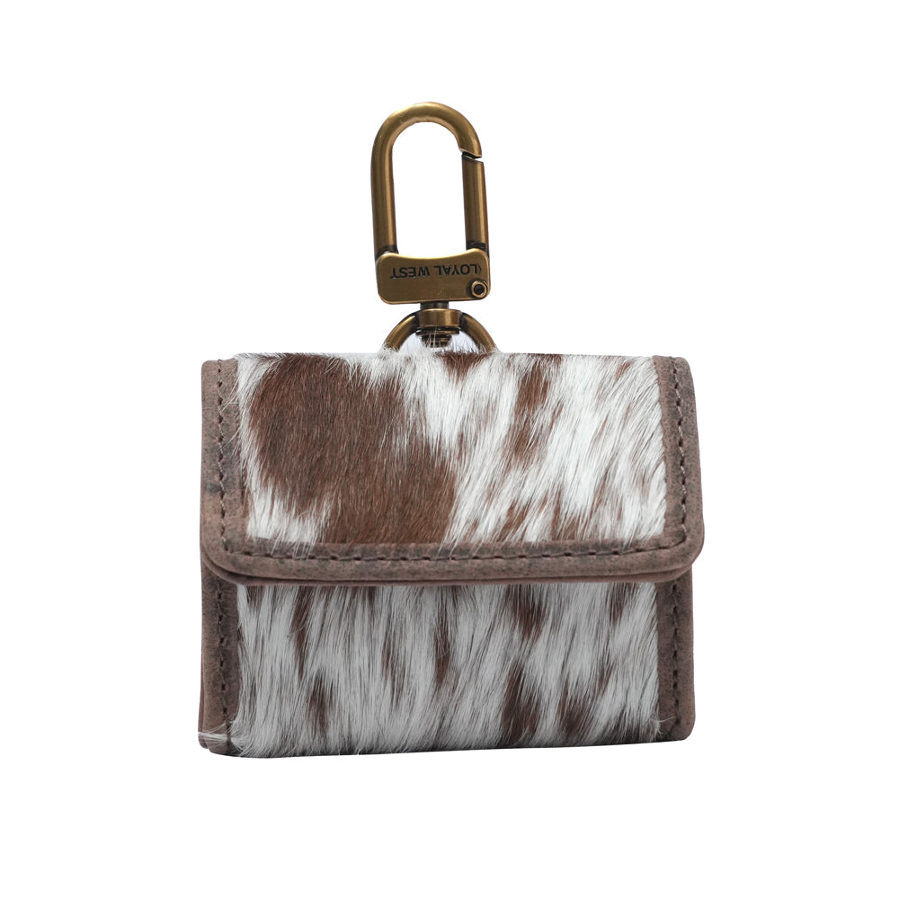 GLORIANA CLIP ON BAG CHARM - BROWN & WHITE COWHIDE