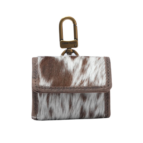 GLORIANA CLIP ON BAG CHARM - BROWN & WHITE COWHIDE