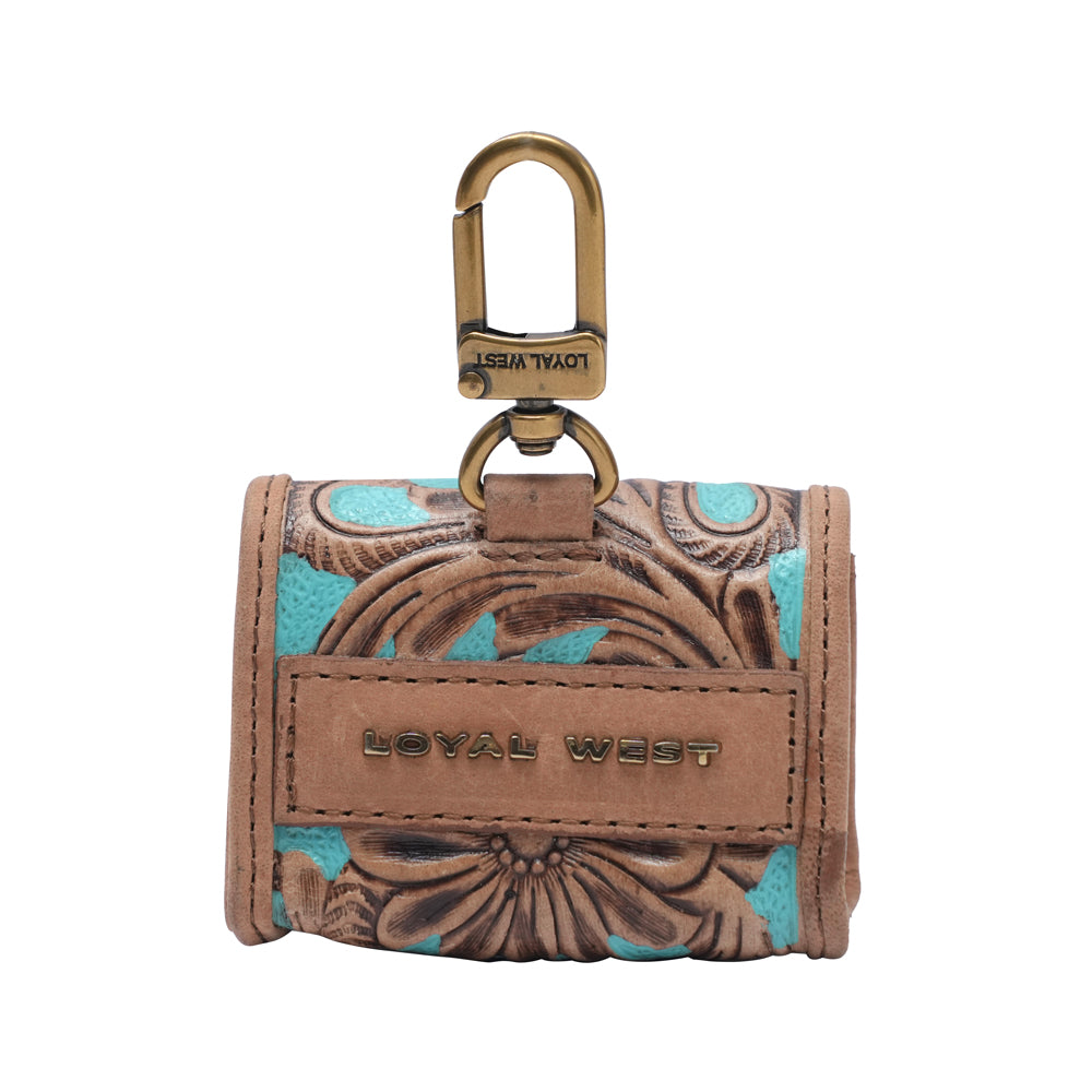 HANDTOOLED GLORIANA CLIP ON BAG CHARM - WHISKEY & WATER