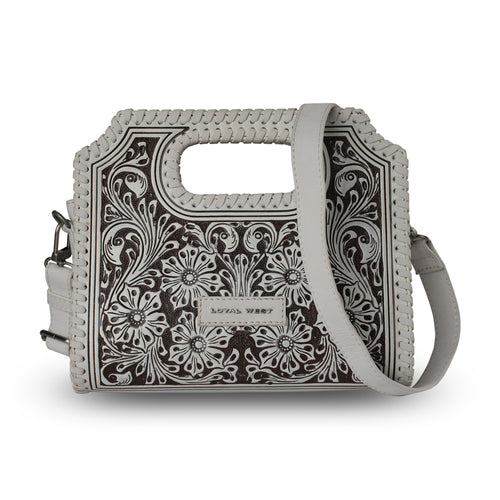 Handtooled Alma Medium Handbag - Ivory Dust