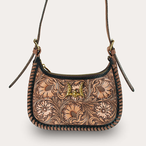 Handtooled Dannia Medium Purse - Distressed Brown