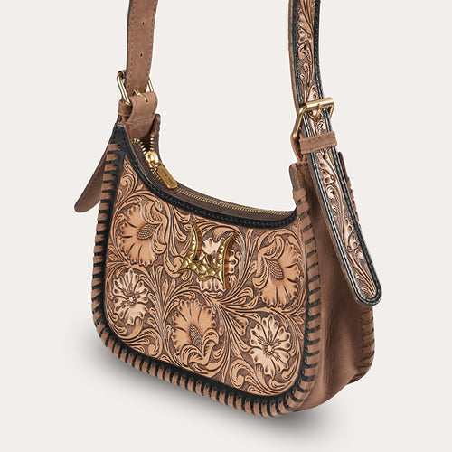 Handtooled Dannia Medium Purse - Distressed Brown