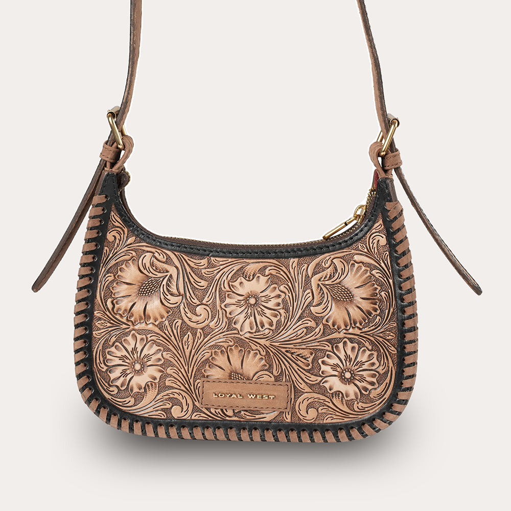 Handtooled Dannia Medium Purse - Distressed Brown