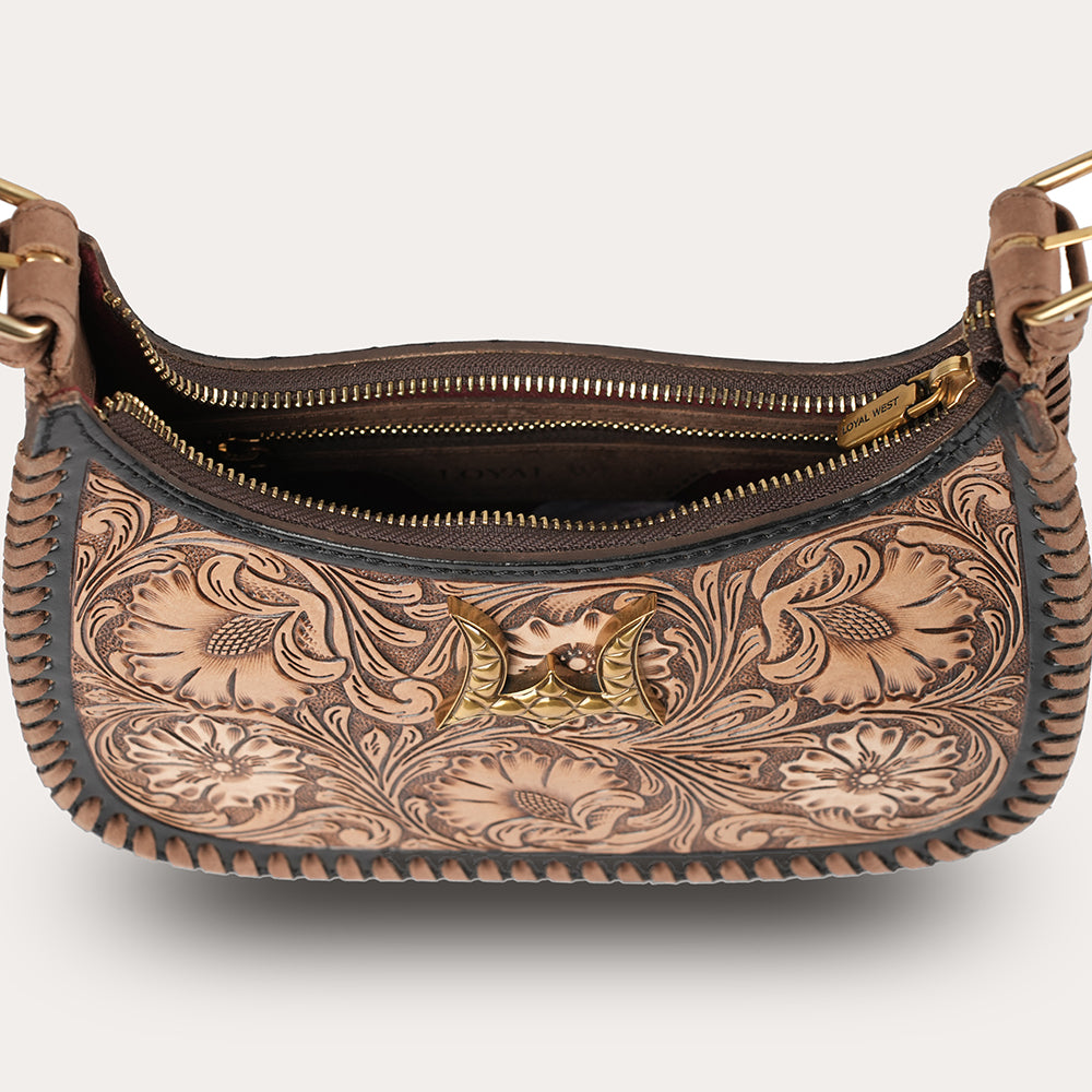 Handtooled Dannia Medium Purse - Distressed Brown