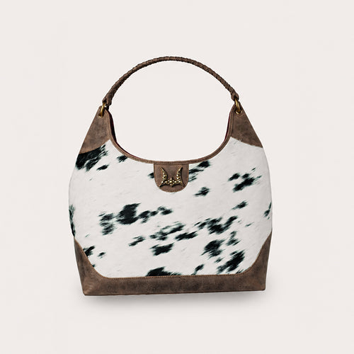 LW Large Purse - Black & White Cowhide with Oiled Brown Leather