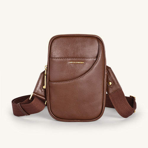 Mira & Moss Iris Mini-Crossbody Bag - Shiny Chocolate Brown