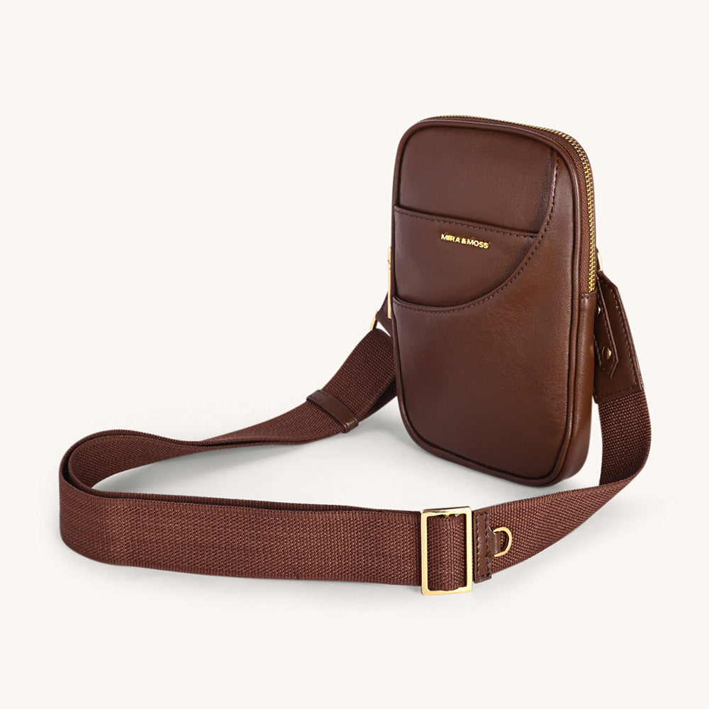 Mira & Moss Iris Mini-Crossbody Bag - Shiny Chocolate Brown