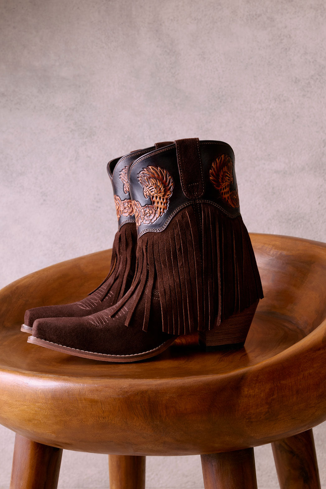 Phoenix Rising Fringe Western Booties in Tawny Brown