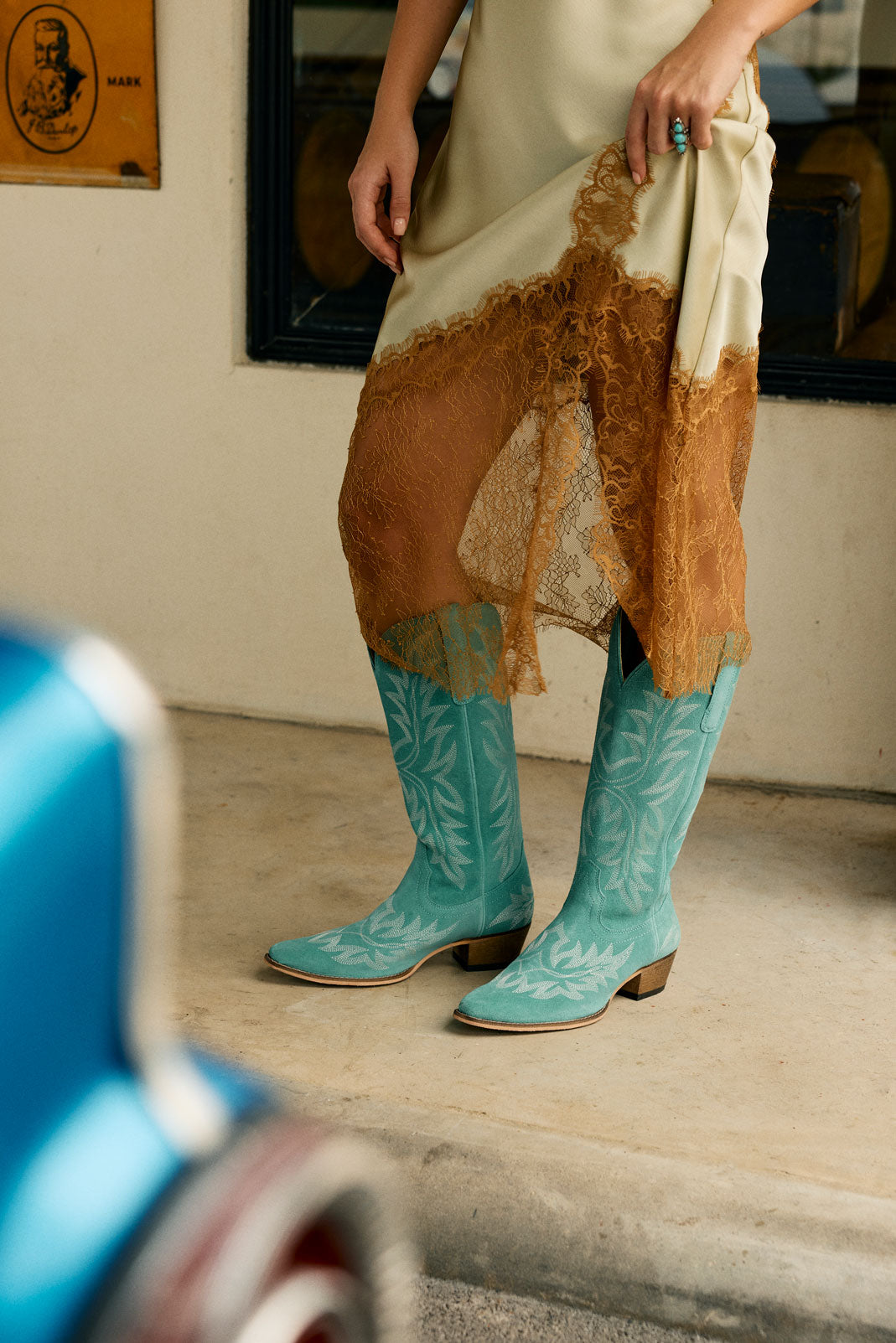Midnight Trail Embroidered Leather Boots in Shadow Green