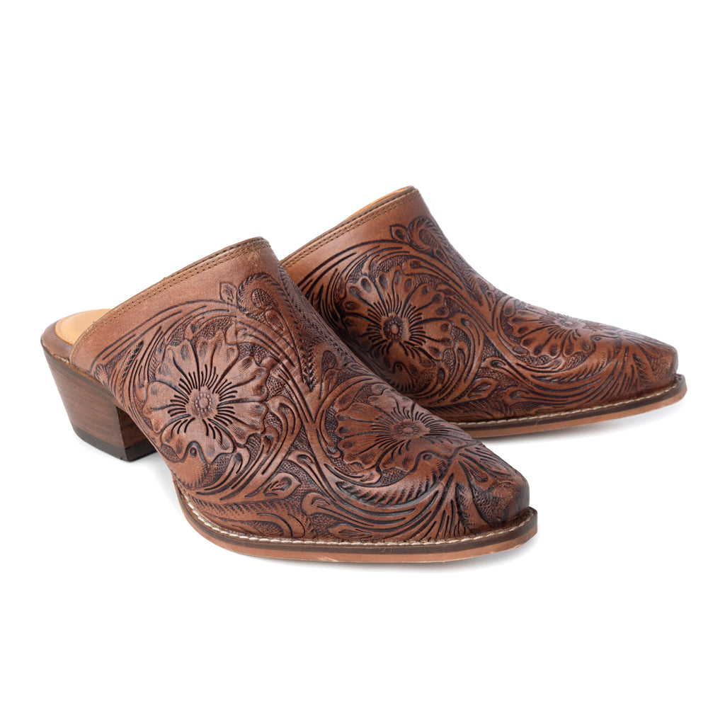 Valeria Hand-tooled Mules