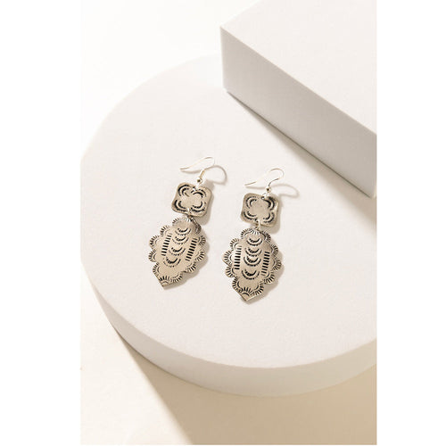Flowing River Shield Earrings In Silver