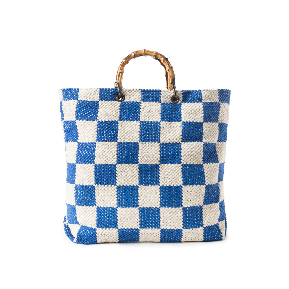 Classic Cottage Checker Tote Bag In Blue