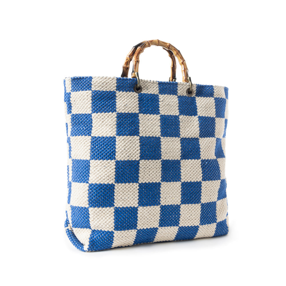 Classic Cottage Checker Tote Bag In Blue