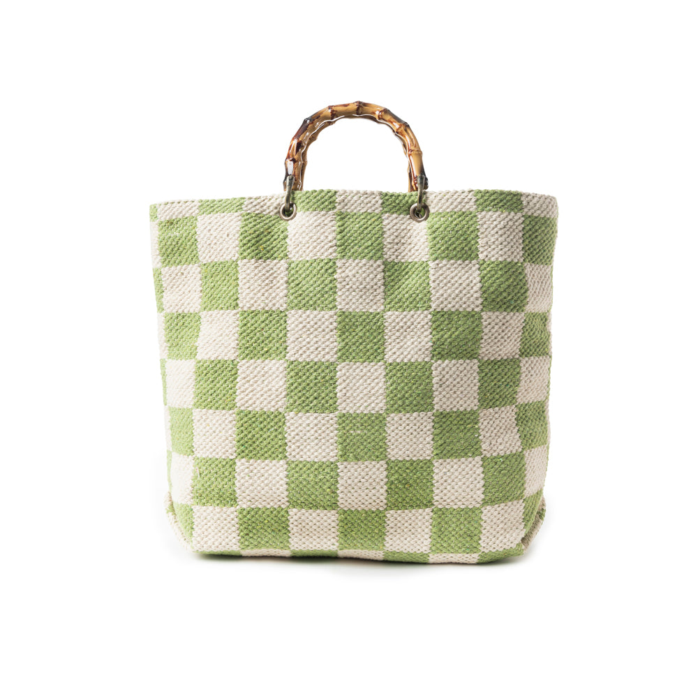 Classic Cottage Checker Tote Bag In Green