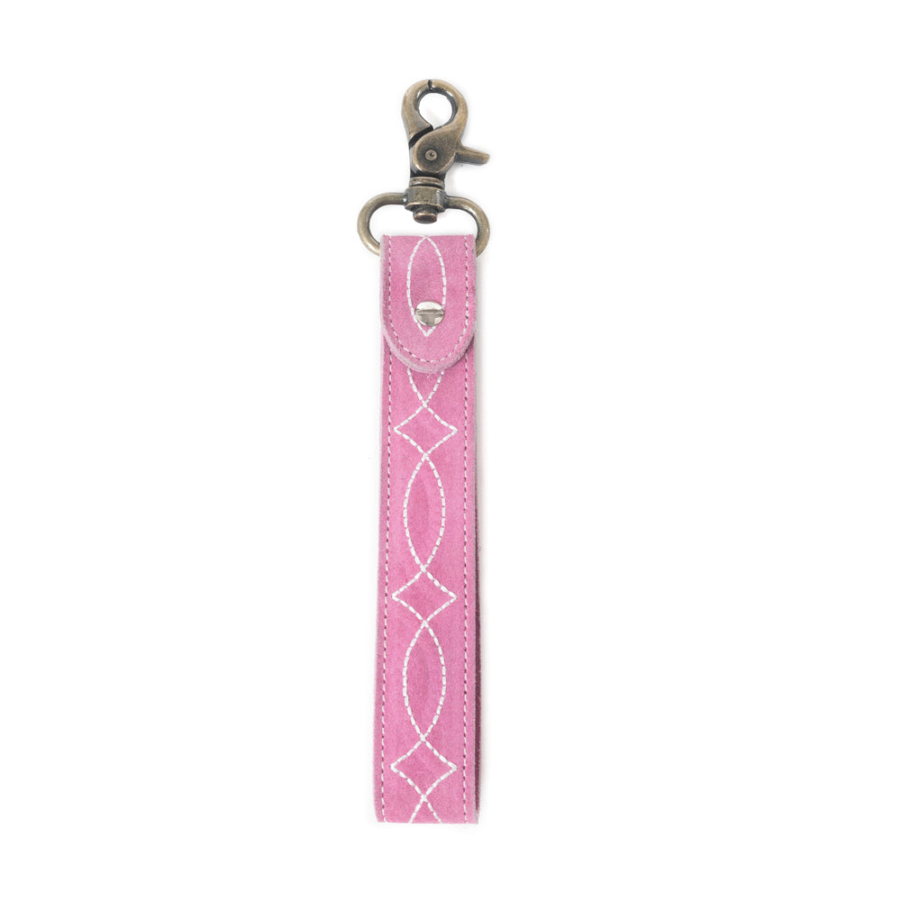 Rodeo Rose Leather Key Fob in Sunset Pink