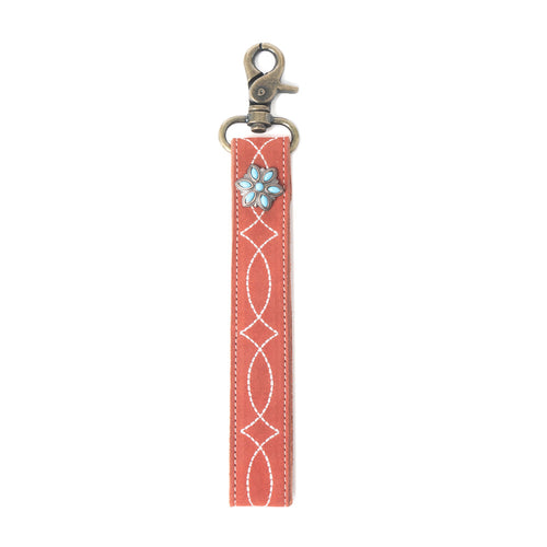 Rodeo Rose Leather Key Fob in Red