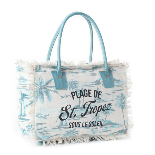 Saint Tropez Tote Bag In Green & White