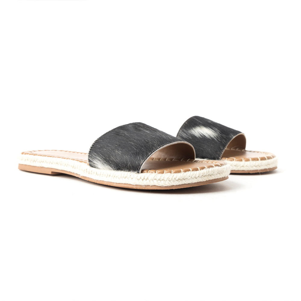 Running Pony Sandals In Black & White Hairon