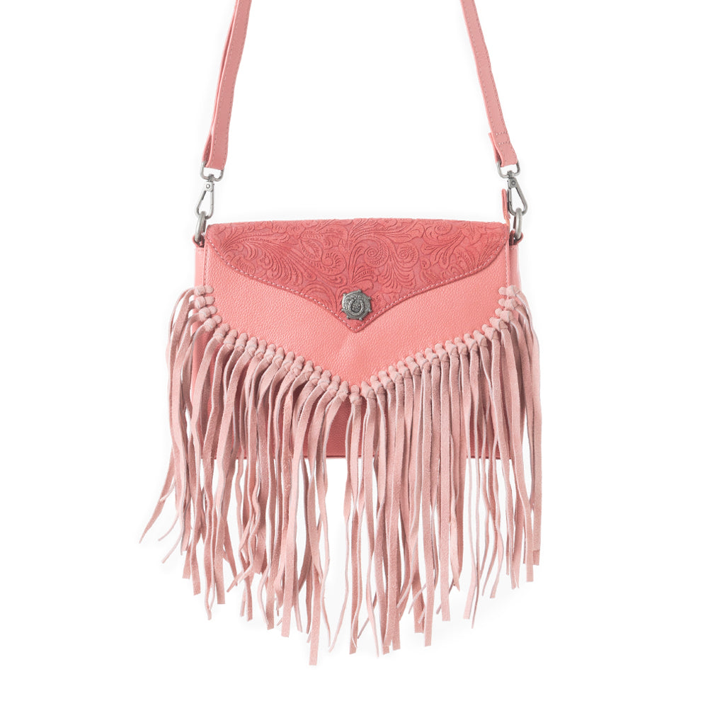 Wild West Fringe Leather Crossbody Bag in Pink