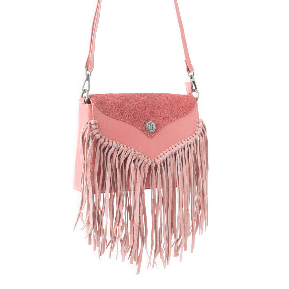 Wild West Fringe Leather Crossbody Bag in Pink